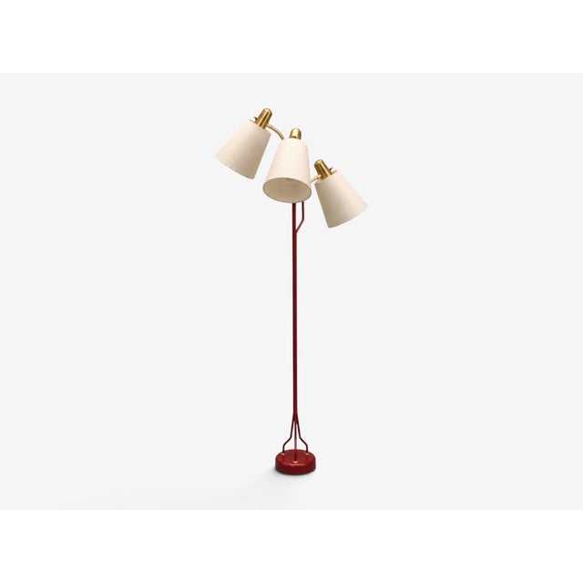 Mid-Century Modern Eskilstuna Elektrofabrik, Floor Lamp, Red Lacquered Metal, Brass, Sweden, 1960s For Sale - Image 3 of 13