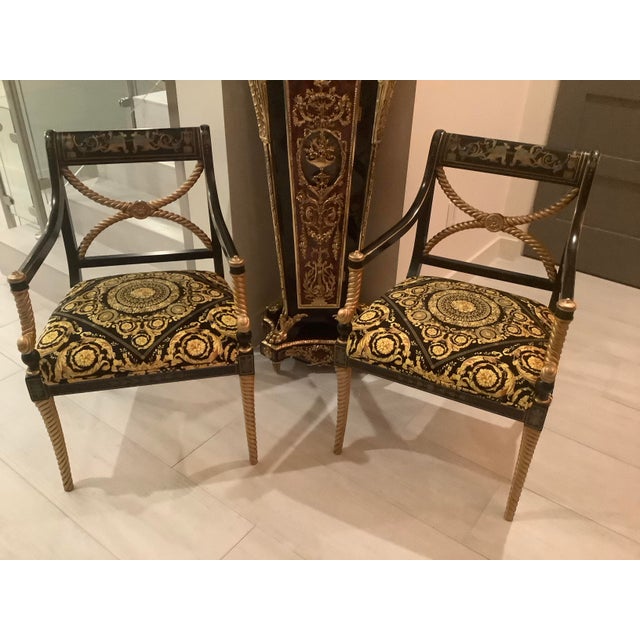 Hand Painted Accent Chairs with Atelier Versace Upholstery a Pair