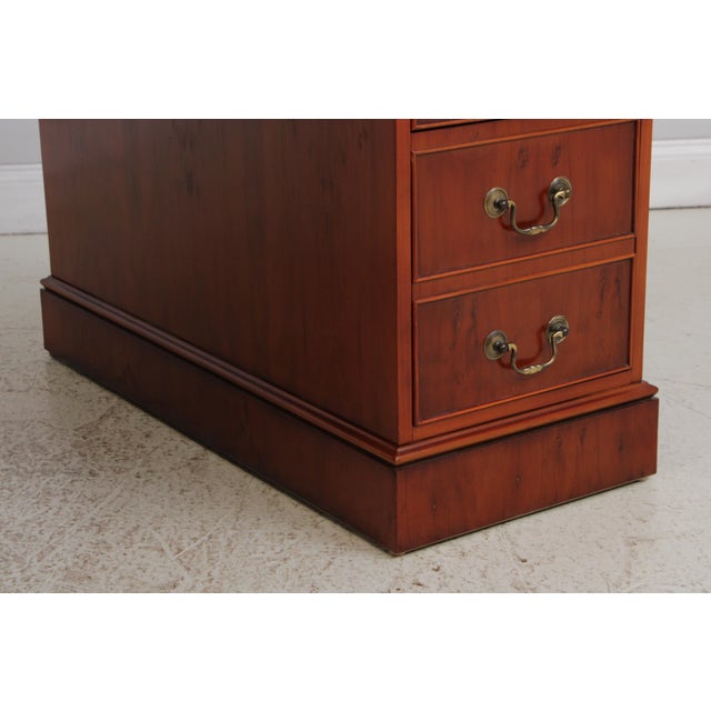 Reprodux English Yew Wood Green Leather Top Desk For Sale - Image 17 of 18