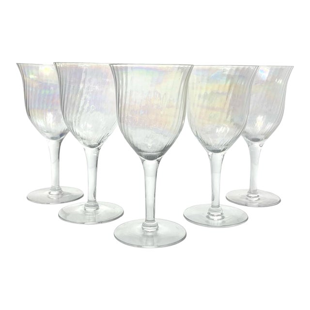 Vintage Mid-Century Modern Lustre Iridescent Rainbow Pearl Optic Wine Glasses - Set of 5 For Sale
