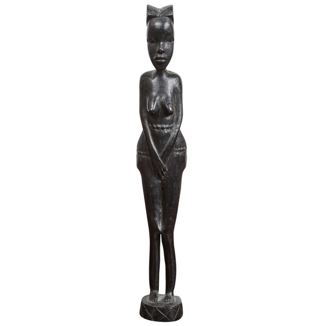 Ebony Hand-Carved Ebony African Statue by Unknown Sculptor, Folk Art, Kenya For Sale - Image 8 of 11