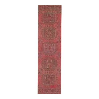 1970s Vintage Turkish Oushak Handmade Wool Cotton Pink Runner Rug For Sale