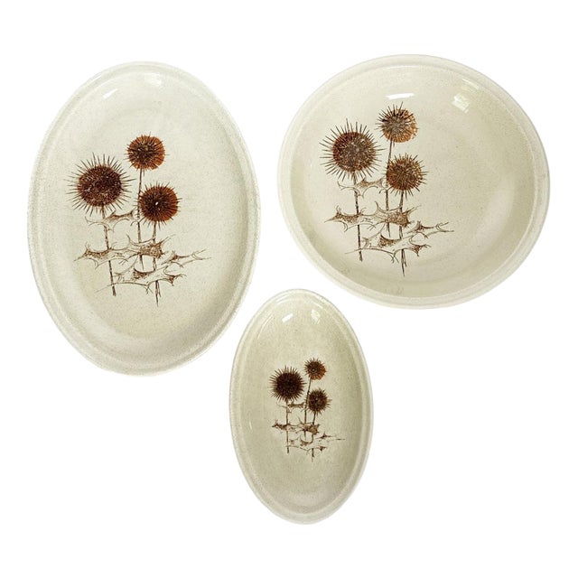 Sarreguemines Ceramic Dishes with Thistle Motifs, France, 1970s, Set of 3 For Sale