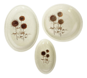 Sarreguemines Ceramic Dishes with Thistle Motifs, France, 1970s, Set of 3