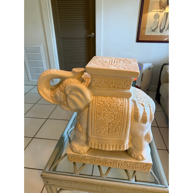 Vintage ceramic white elephant garden stool