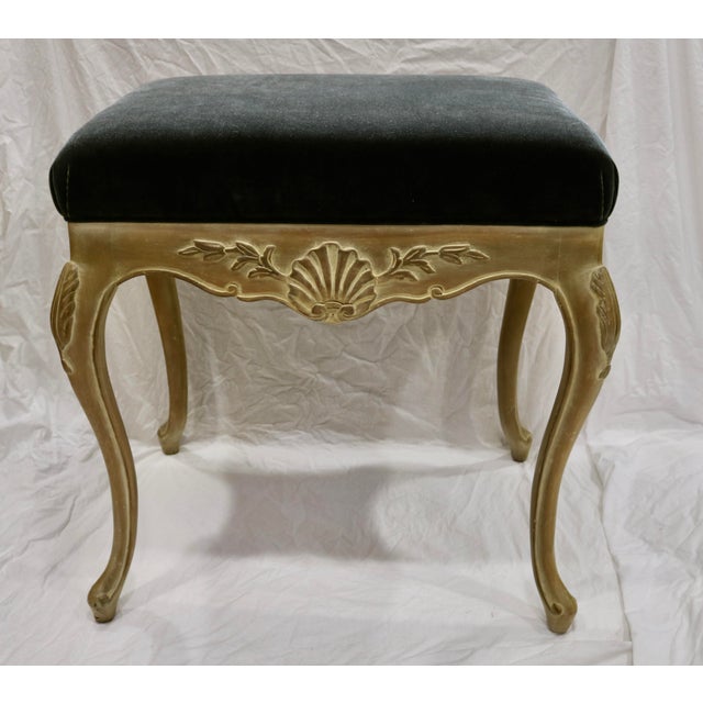French Louis XV Bench Stool Original Frames & Dark Fern Green Silk Velvet Upholstered Seat. Each bench is 26 inch wide,...