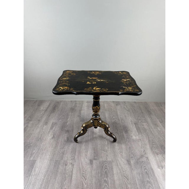Wood 19th Century Napoleon III Folding Table in Black Lacquered Wood with Gilt Decoration For Sale - Image 7 of 11
