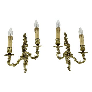 Vintage French Gilt Bronze Sconces, 1960s, Set of 2 For Sale