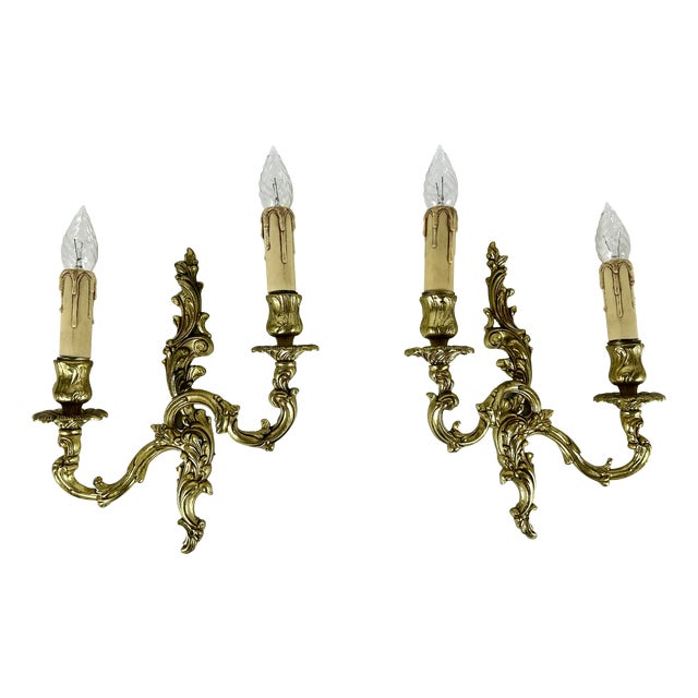 Vintage French Gilt Bronze Sconces, 1960s, Set of 2 For Sale