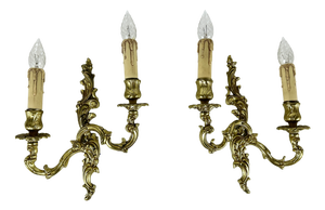 Vintage French Gilt Bronze Sconces, 1960s, Set of 2