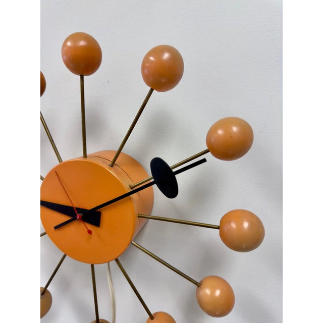 Wood Rare Mid Century Modern George Nelson Orange Ball Clock Model 4755 For Sale - Image 7 of 10