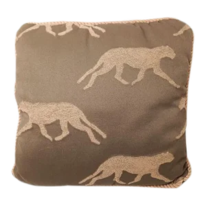 Portofino Khaki Brown Tiger Pattern Satin Rope Trim Luxe Down Throw Pillow