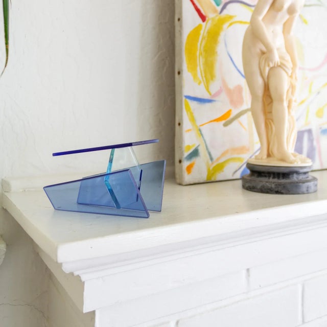 Postmodern Blue Glass Geometric Candle Holder or Sculpture For Sale - Image 9 of 13