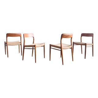 Mid-Century Danish Model 75 Dining Chairs in Teak by Niels Møller for J.L. Møllers, 1950s, Set of 4 For Sale