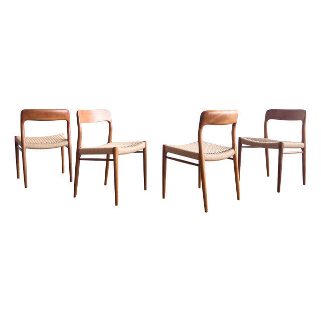 Mid-Century Danish Model 75 Dining Chairs in Teak by Niels Møller for J.L. Møllers, 1950s, Set of 4 For Sale