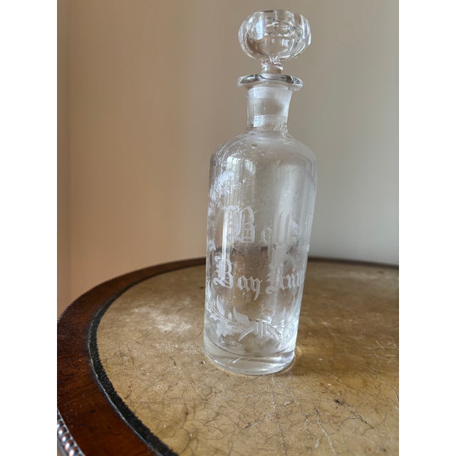 American Turn of the Century Heirloom- Matching Fern Etched Cologne Decanters and Bell Shaped Anise Decanter For Sale - Image 3 of 5