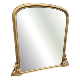 Large Antique English Arched Top Gilt Overmantle Mirror, 1800s For Sale