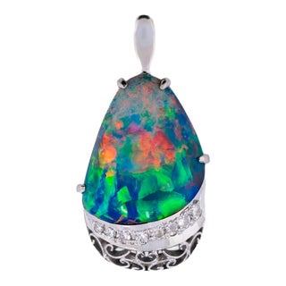 Gia Certified Australian Boulder Opal Diamond Platinum Anniversary Pendant For Sale