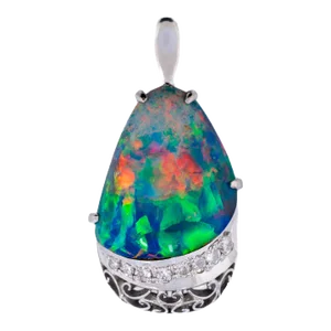 Gia Certified Australian Boulder Opal Diamond Platinum Anniversary Pendant