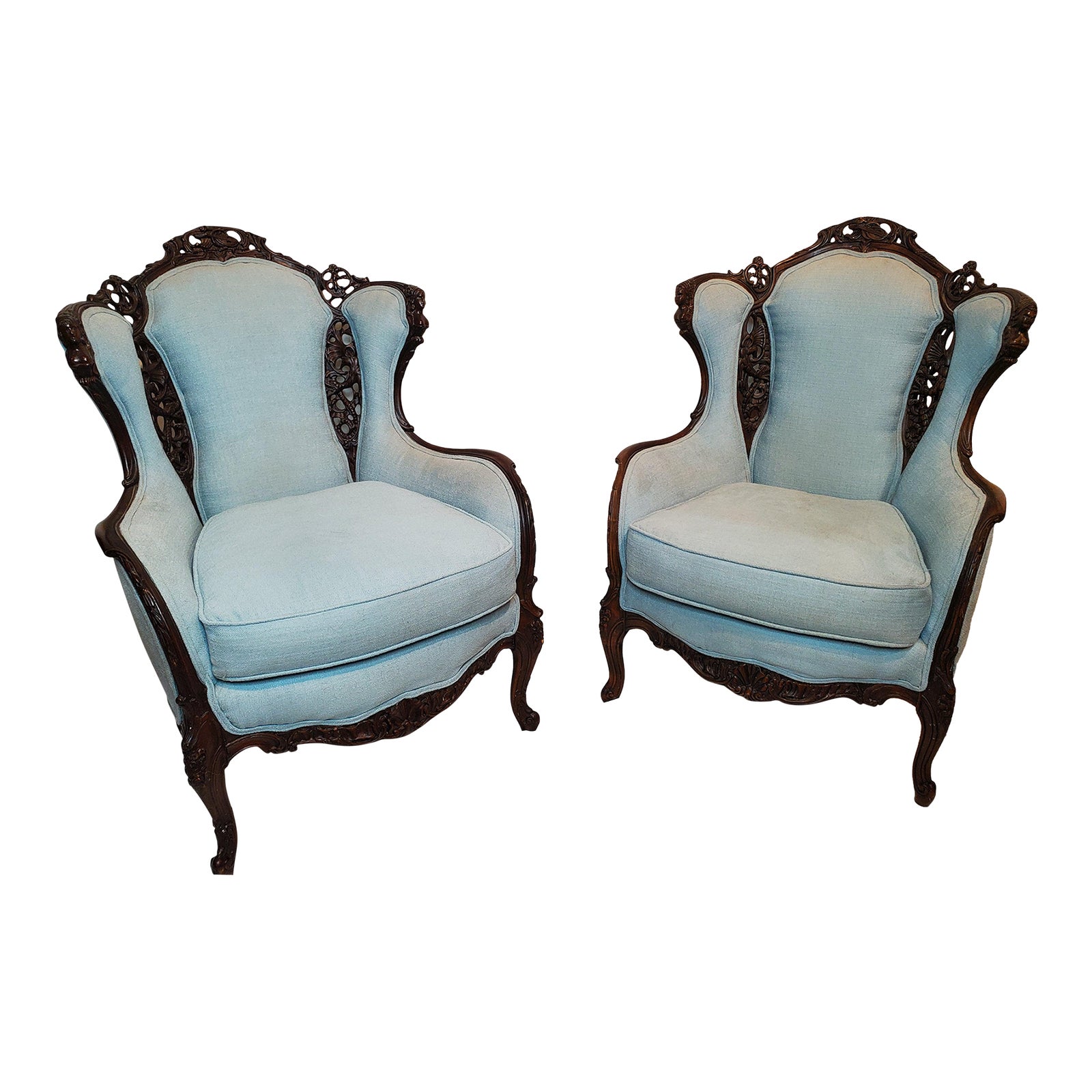 1910s Pair of Carved Victorian Fireside Chairs Chairish