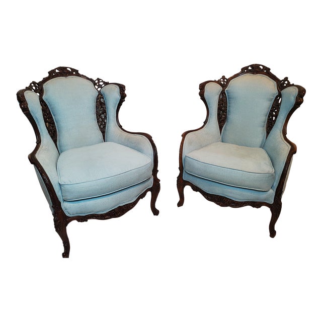 1910s Pair of Carved Victorian Fireside Chairs Chairish