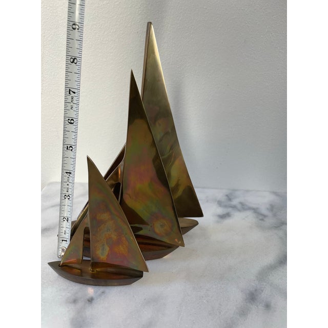 Metal Vintage Collection of Brass Sailboat Figurines- Set of 3 For Sale - Image 7 of 7