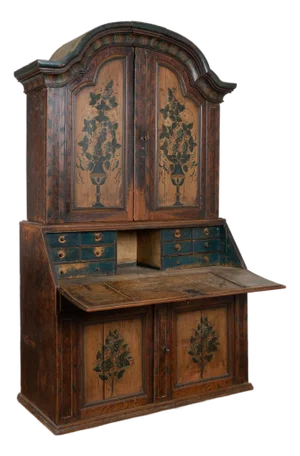 19th Century Swedish Original Painted Secretary Bureau, Dated 1850
