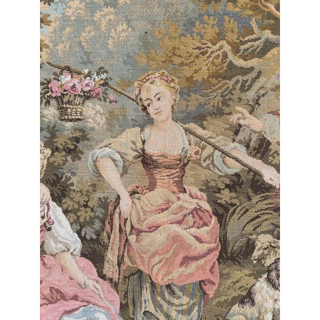 Large Vintage French Aubusson Jacquard Tapestry Pastoral Loves, 1960s For Sale - Image 10 of 18