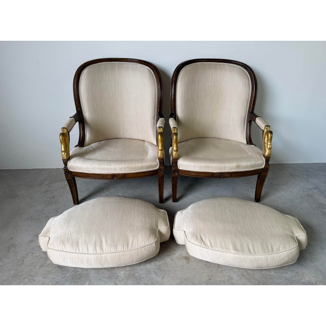 Vintage French Empire Style Swan Armchairs With Gilded Carved Arms – A Pair For Sale In Miami - Image 6 of 12