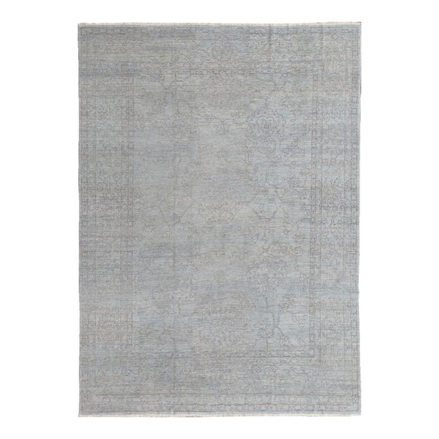 Fine Transitional Rug With Stylized Geometric Motifs in Lavender and Light Blue by Keivan Woven Arts For Sale
