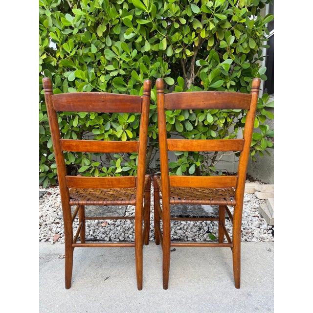 Wood Vintage Ladder Back Side Chairs With Basketweave Rattan Seats, a Pair For Sale - Image 7 of 12