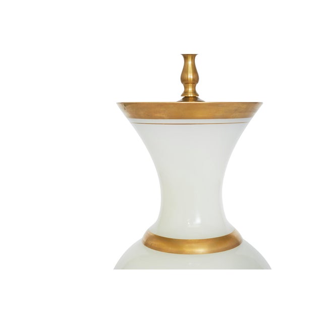White Early 20th Century Opaline Glass Gilt Gold Table Lamps - a Pair For Sale - Image 8 of 9