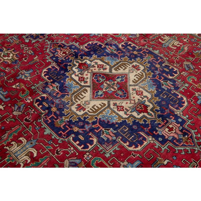 Red Vintage Tabriz Hand-Knotted Wool Rug With Medallion Pattern For Sale In New York - Image 6 of 10