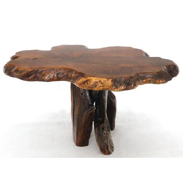 Burl Wood Natural Free Edge Slab Top Gueridon Center Table For Sale - Image 11 of 12