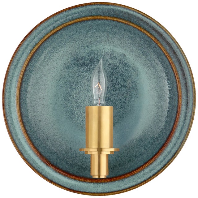 Leeds Small Round Sconce in Oslo Blue Designer: Christopher Spitzmiller Height: 8.25" Extension: 3.75" Backplate: 4.5"...
