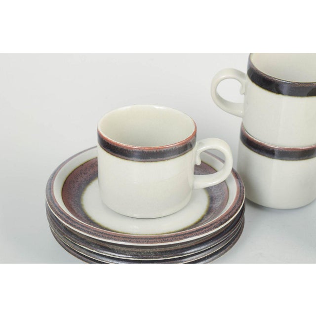 Tea Cups with Saucers in Stoneware by Arabia Karelia, 1970s, Set of 8 For Sale - Image 3 of 5