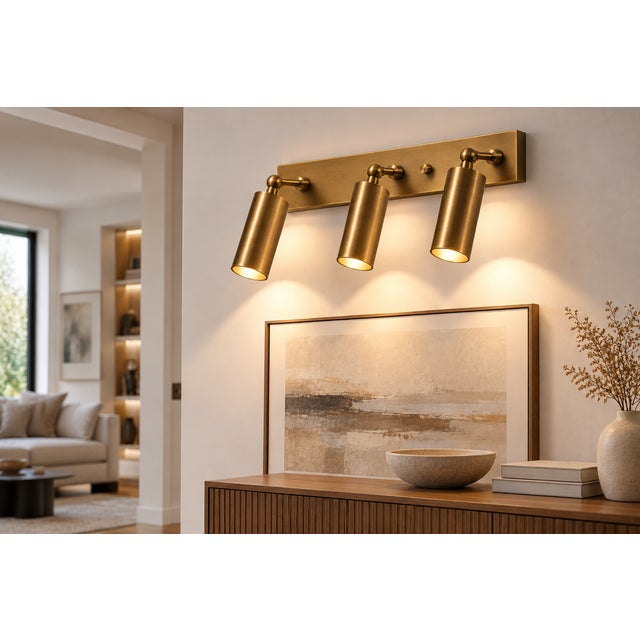 Handcrafted Brass 3-Light Adjustable Vanity Sconce, Cylinder Wall Light for Bathroom & Mirror For Sale - Image 4 of 10