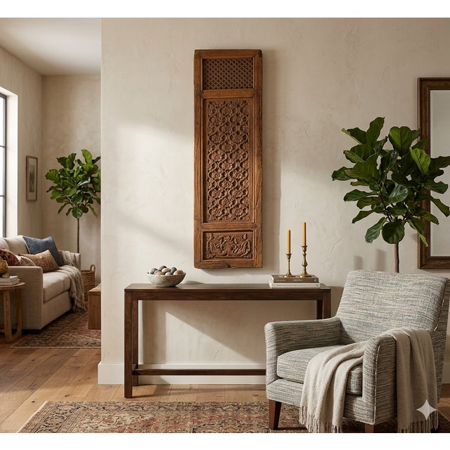 Vintage Restored Relief Floral Motif Rectangular Wood Wall Panel B For Sale In San Francisco - Image 6 of 12