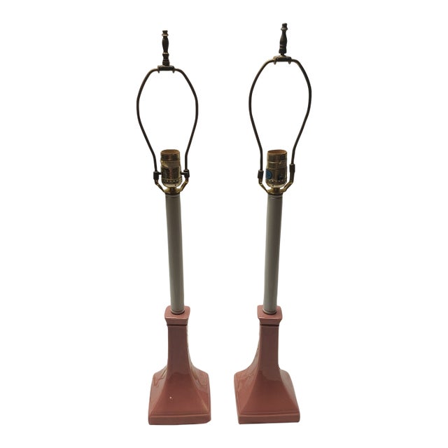 Late 20th Century Mid-Century Modern Pastel Pink Lamp - a Pair For Sale