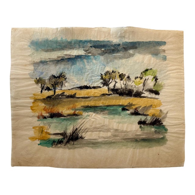 Henry Emil Salloch Original Watercolor on Paper Vibrant, Natural Wetland, 1971. For Sale