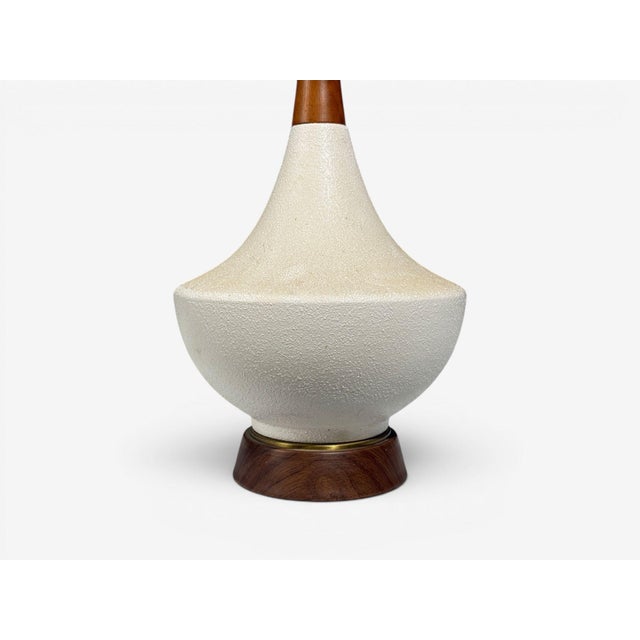 1950s American Modern, Large Table Lamps, Porcelain, Walnut, Brass For Sale - Image 9 of 12