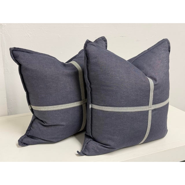 Modern Thom Filicia for Eastern Accents Strauss Denim Decorative Pillows, Pair For Sale - Image 3 of 12