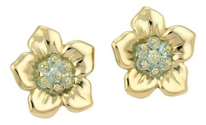 Aquamarine Beads 18k Yellow Gold Floral Post Clip Earrings - 2 Pieces