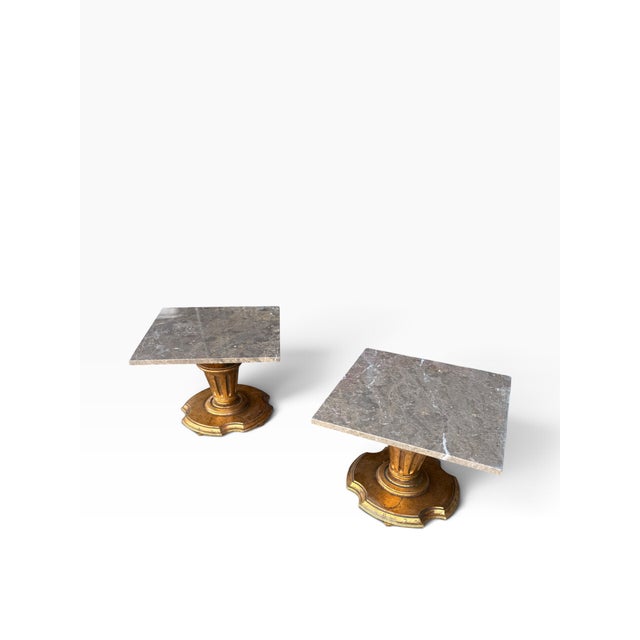 Neoclassical Pair of Neoclassical Giltwood Marble-Top Pedestal Plant Stands For Sale - Image 3 of 14
