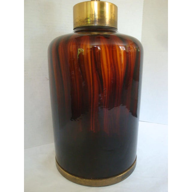 Stunning large scale striated glass table lamp in a rich tones similar to tortoise shell of root beer, dark amber, or...