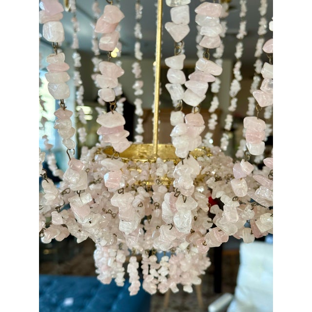Large Currey & Company Lou Lou Pink Stone Beaded Chandelier For Sale In New York - Image 6 of 8