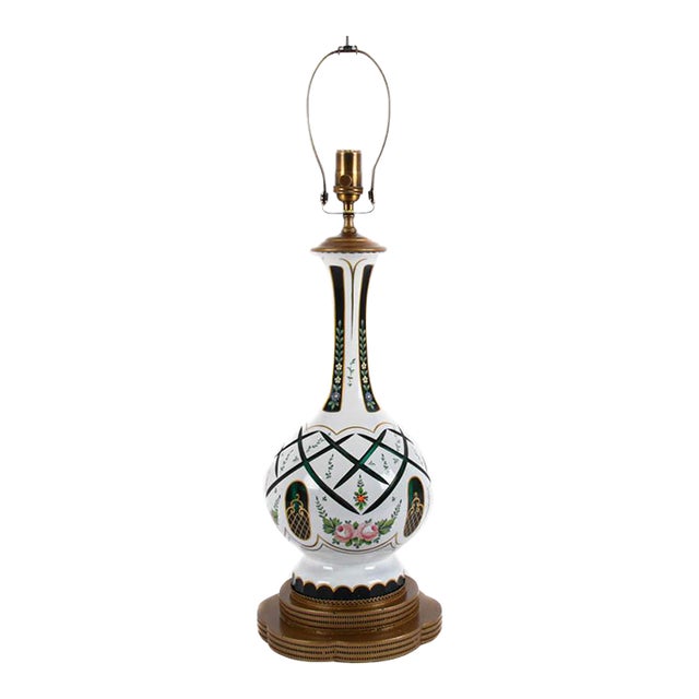 Bohemian Czech Porcelain Table Lamp With Hand‑Painted Florals & Gilt Accents For Sale