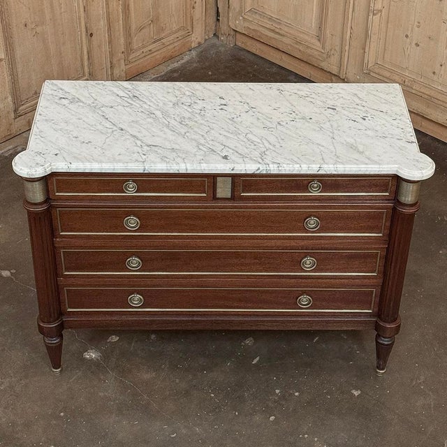 French Louis XVI Mahogany Commode With Carrara Marble Top For Sale - Image 14 of 17
