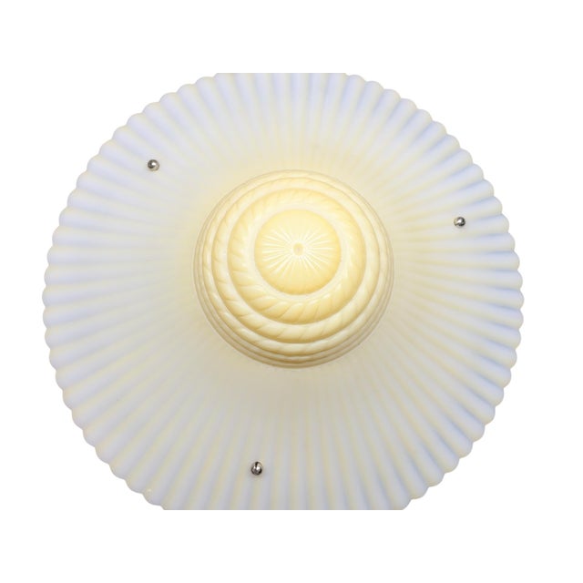 Art Deco Vintage Three Chain Bowl Light 1930s Light Yellow Bedroom or Hallway Ceiling Light Restored With New Paint and Wiring For Sale - Image 3 of 6