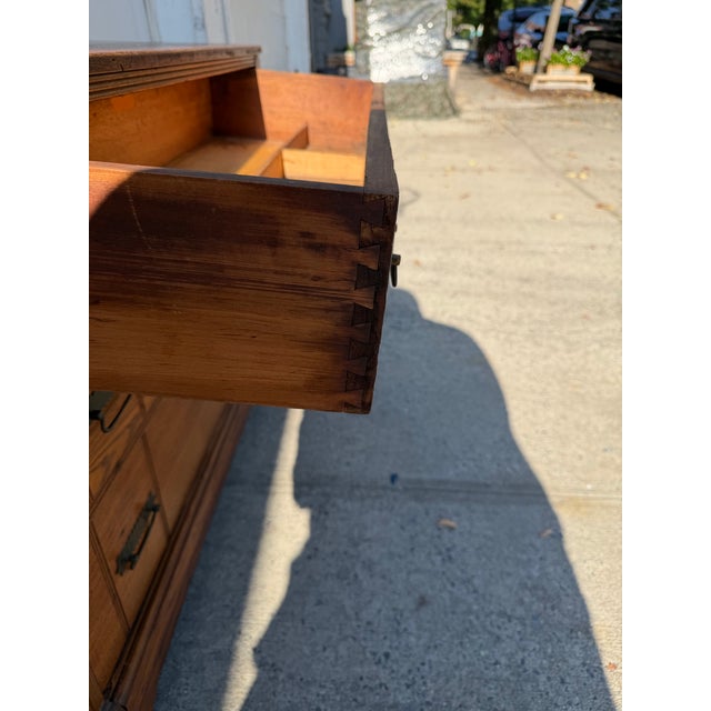 Antique Victorian Eastlake Oak Three-Drawer Chest With Incised Detail and Brass Hardware For Sale In New York - Image 6 of 12